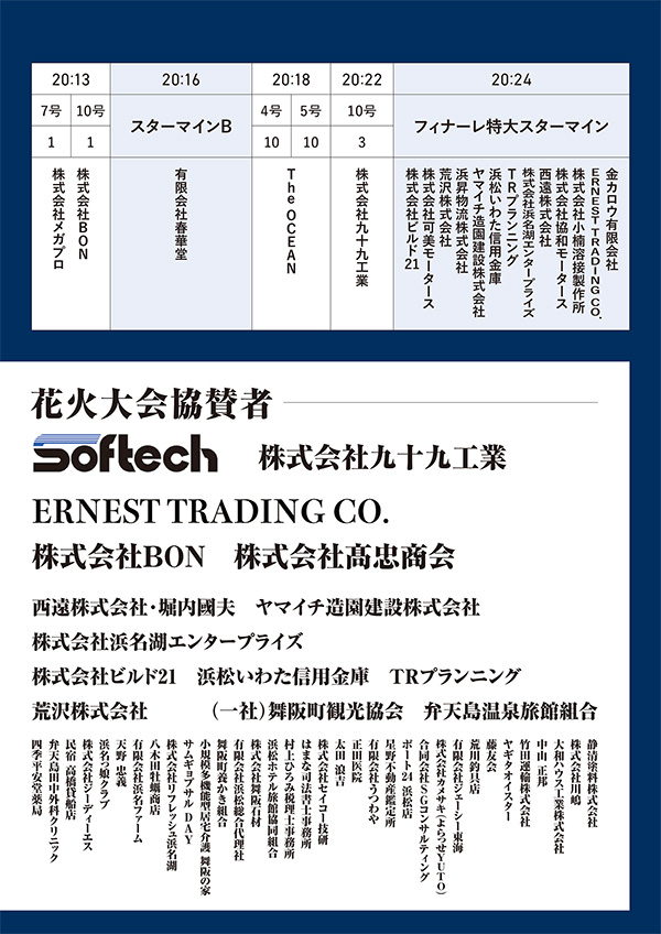 花火打ち上げスケジュール／協賛者御芳名
